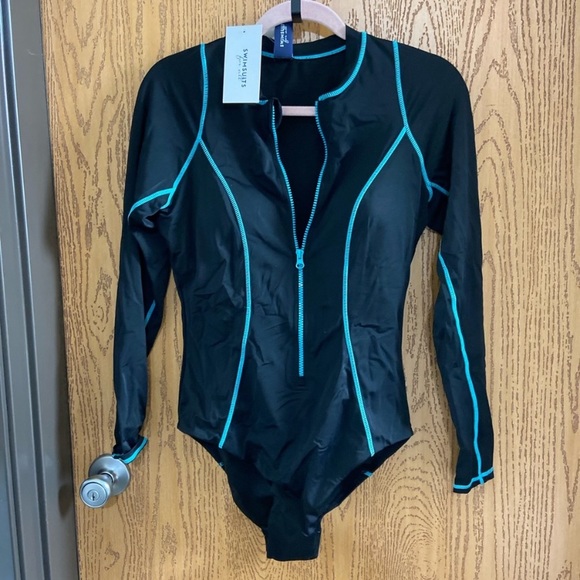 New Zip Front Sporty Swimsuits For All Long sleeve Scuba One Piece plus size 24 - Picture 4 of 7